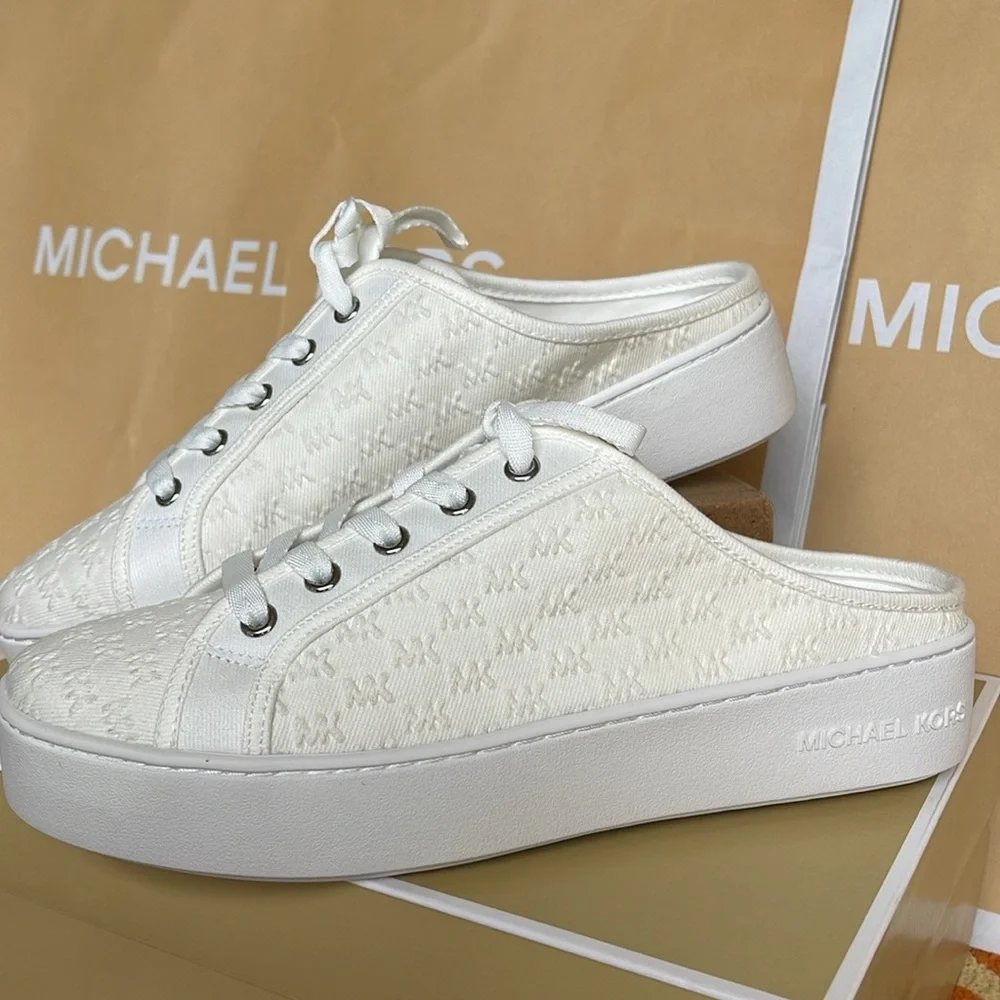 Michael Kors POPPY SLIDE SNEAKERS MK DEBOSSED WASHED DENIM 49T4POFP2D Platforms